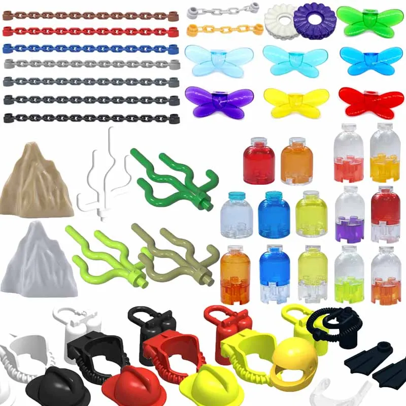 Building Blocks Compatible Chain Fairy Wing Beverage Drift Bottle Figure Decoration Neck Diver Wearing Accessory Coral Brick Toy