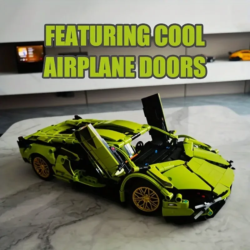 1635피스 사실적인 녹색 클래식 슈퍼카 ABS 블록 모델, 멋지고 스타일리시한 디자인의 강렬한 레이싱카, 블록 조립 크리스마스 선물