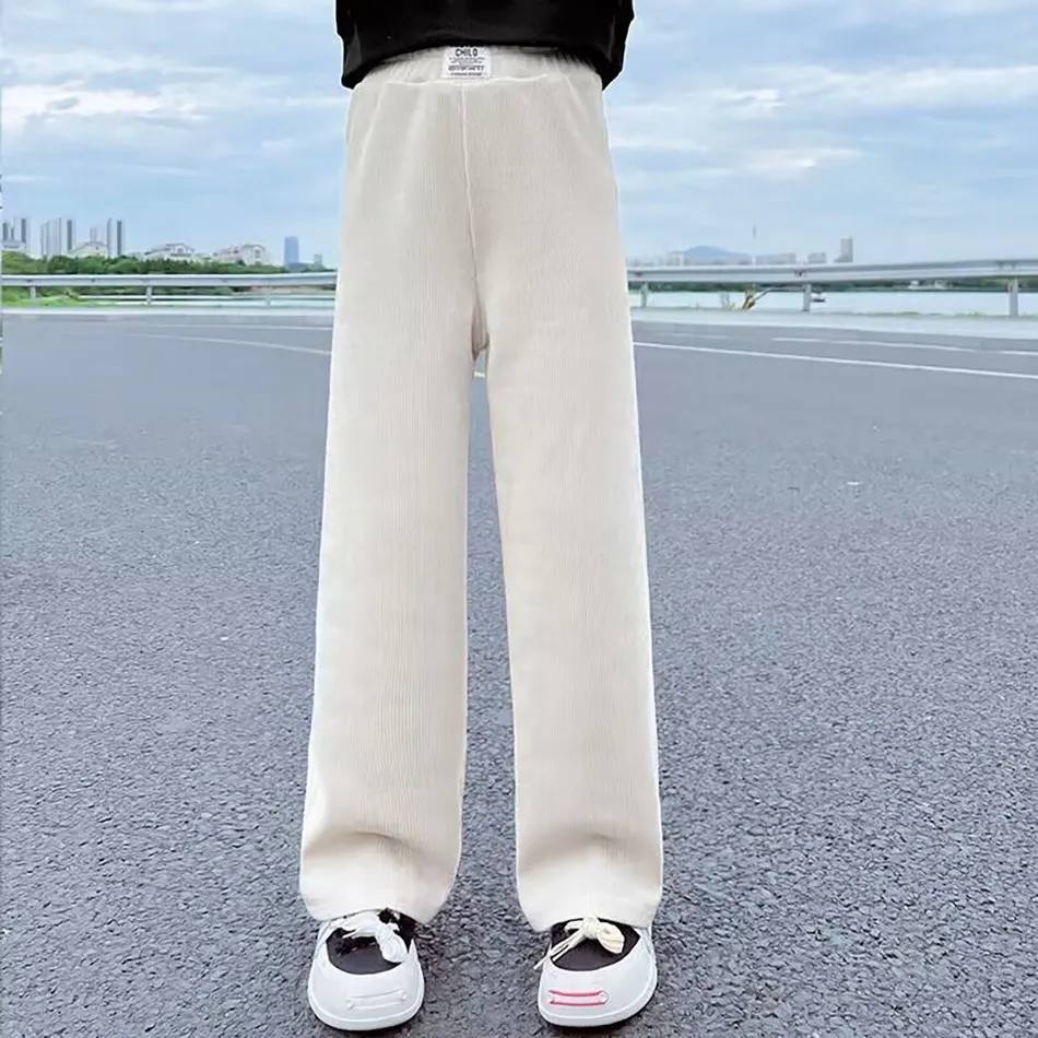 

Girls Solid Color Fashionable Casual Straight Leg Pants Children Everyday Versatile Elastic Comfortable Pants Kids Pants 4-15Y