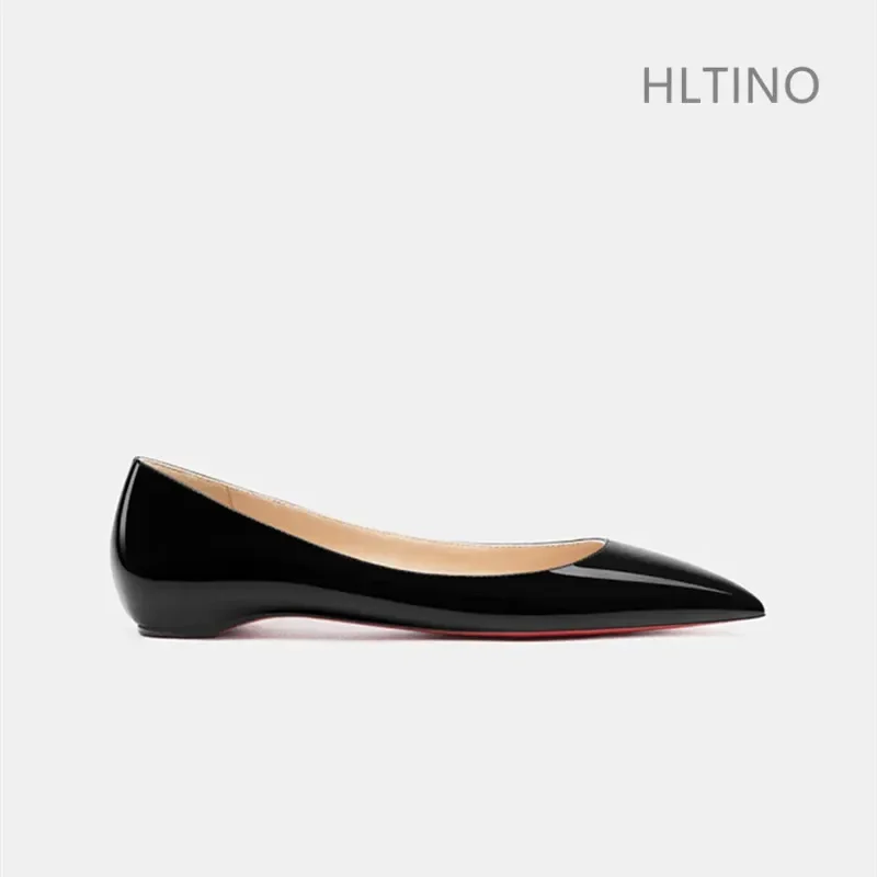 

HLTINO French Style Women Flats 2cm Red Bottom Casual Hidden Heel Shoes Black Patent Leather Spring Summer Loafers Plus Size 43