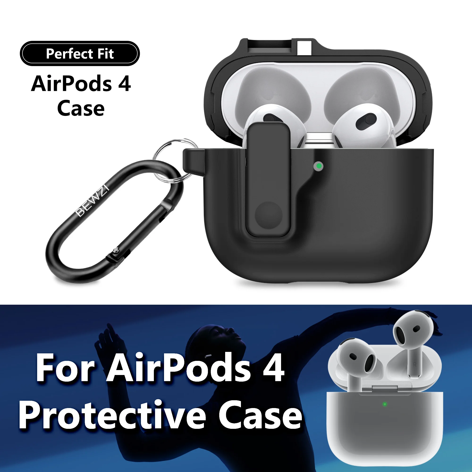 Für Airpods 4 Schutzhülle mit 2 Haken, Drucktastenschalter, magnetischer Pop-open-Deckel, Schutzhülle für Airpods 4 Hülle