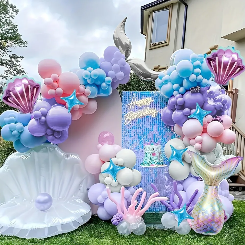 110PCS Mermaid Party Wreath Kit Birthday, Anniversary Celebrations - Indoor/Outdoor Decoration Mermaid Party Decoration Supplies