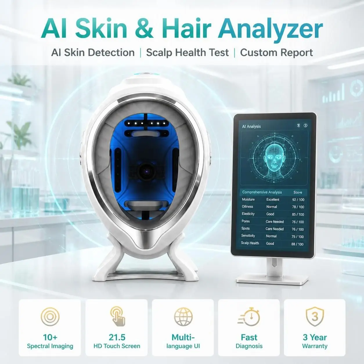 Professional 3D Skin Scanner Magic Mirror Facial Analyzer Portable Face Monitor Skin Care Detector Skin Analysis Machine