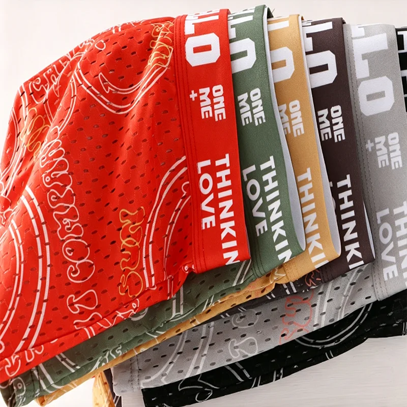 6Pack Trendy Smile Face Men's Underwear Hollow Mesh Breathable Boxers Soft Ice Silk Cool Trunks For Summer Casual Wear
