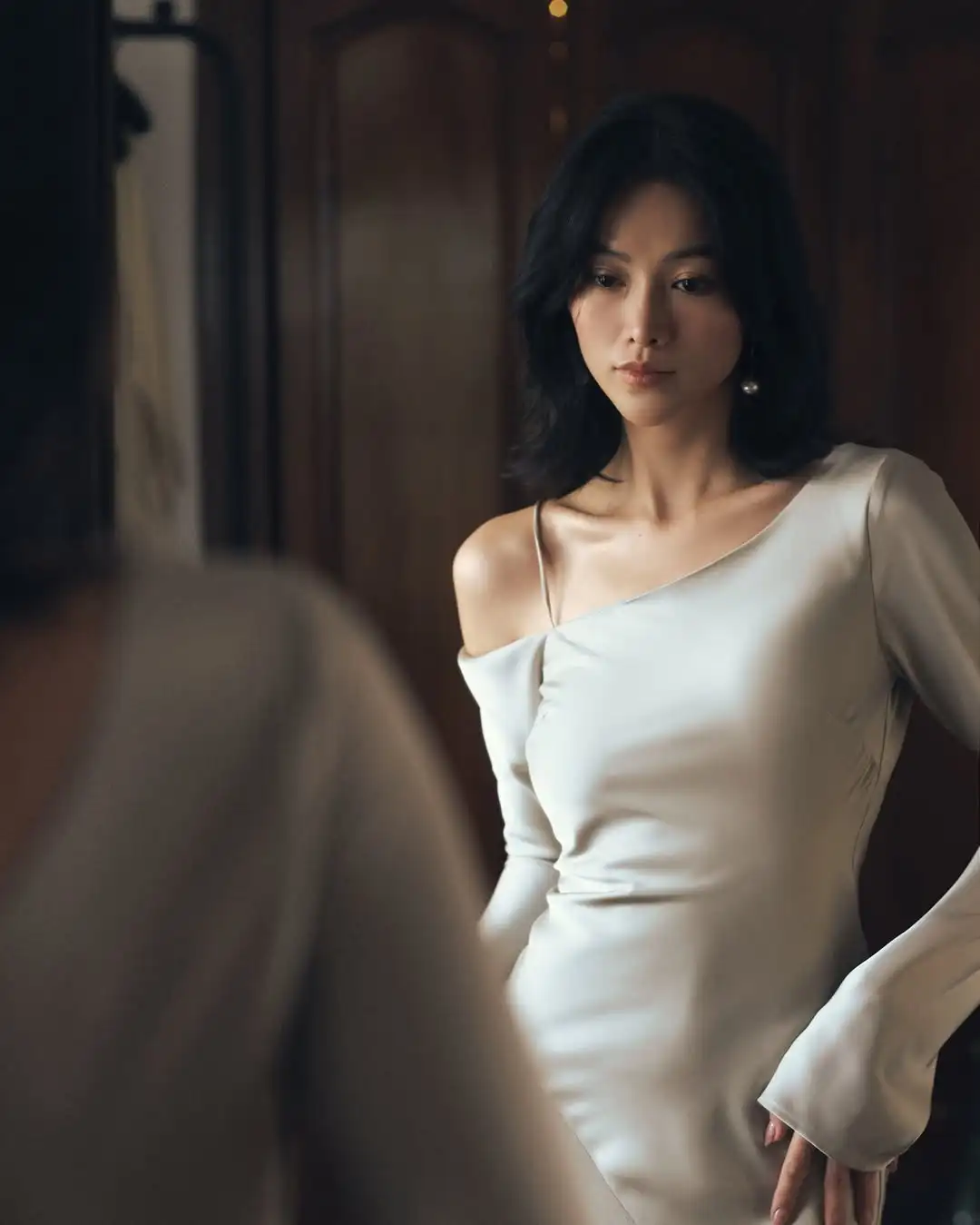 MODX Modern Slanted collar Mermaid Wedding Dresses Long Sleeve Soft Stain Smooth Bridal Gown Floor-Length Robe De Mariée 2025