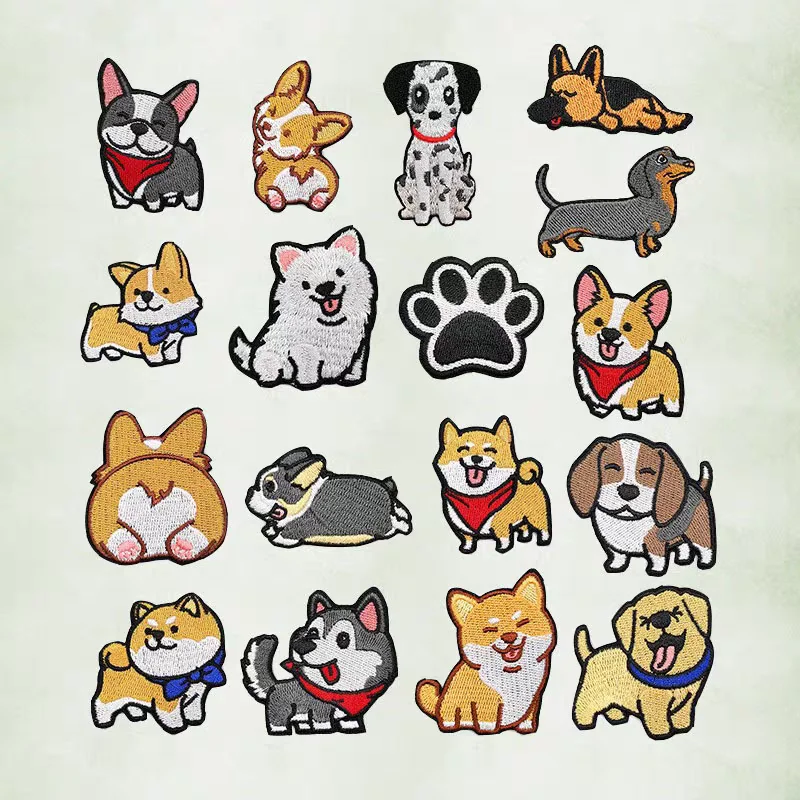 Cute Shiba Dog Embroidery Patch Cartoon Corgi Shepherd Dog Morale Badge Stickers Coat Backpack DIY Iron on Patches for Clothing