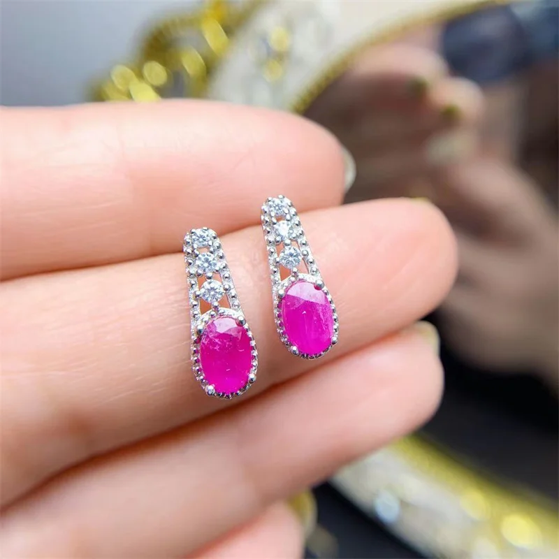 

Natural Myanmar Ruby Earrings Wedding Engagement Temperament Gemstone Fine Jewelry with Certificate