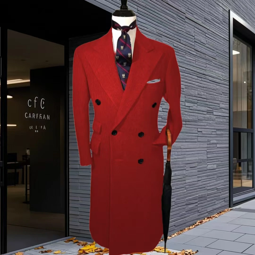 

Men's British Style Double-Breasted Wool Coat Luxury Warm Trench Business Ceremony Coat for Men