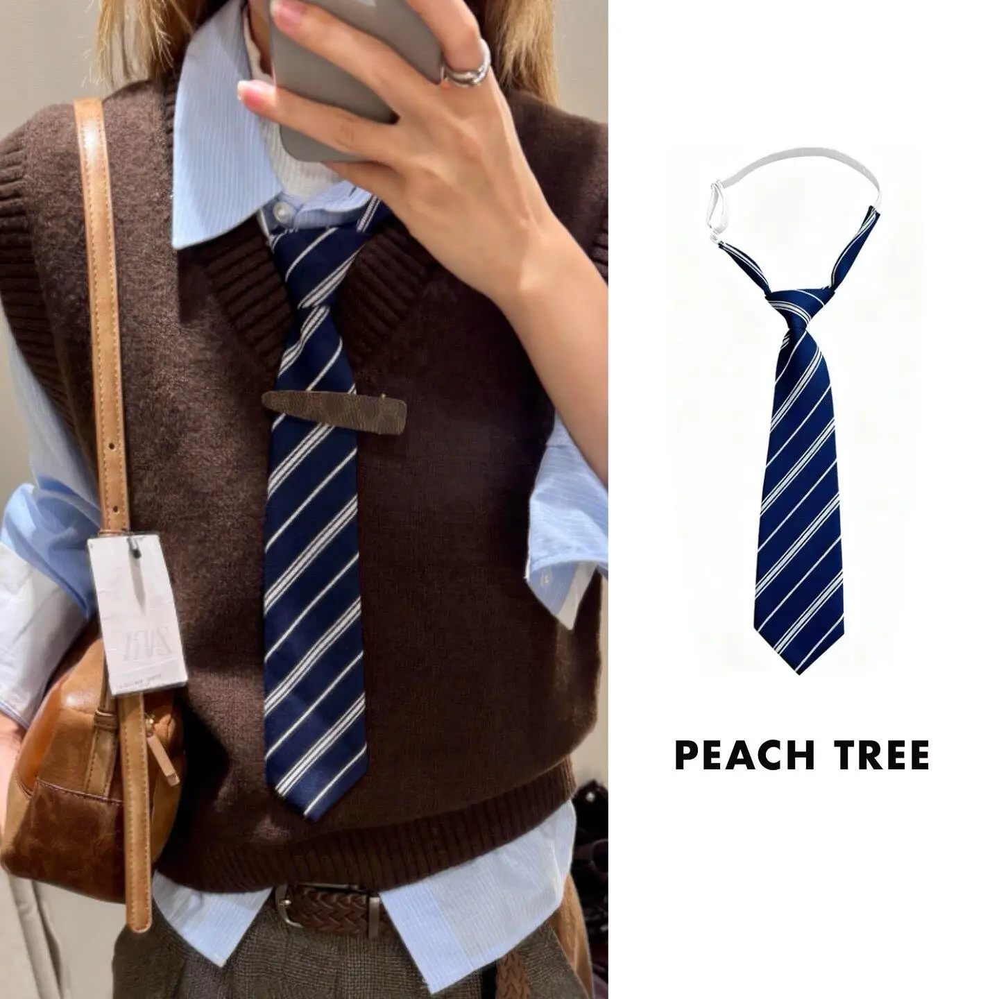 American Retro College Stripe Tie Women's Fashion No Tie Scarf Shirt Accessory Casual Versatile Neck Jewelry