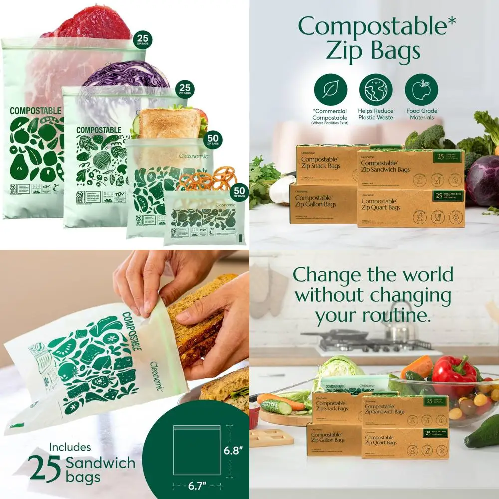 

Набор экологичных пакетов для хранения продуктов - 1 галлон, 1 кварт, размеры для сэндвичей и закусок