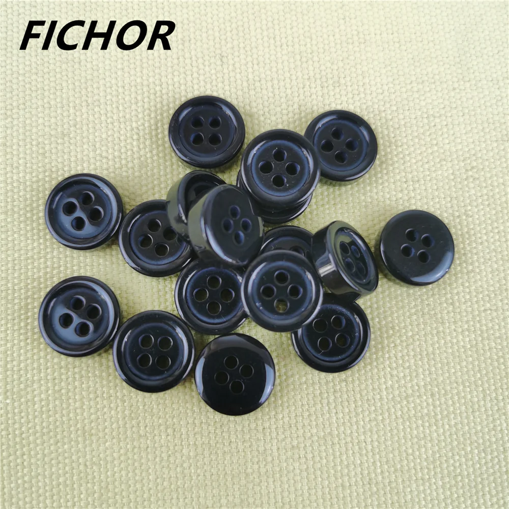 30/50pcs 11mm 4 fori bottoni per abbigliamento in resina nera abbigliamento Decor cucito Scrapbooking forniture per cucire a casa bottoni in plastica