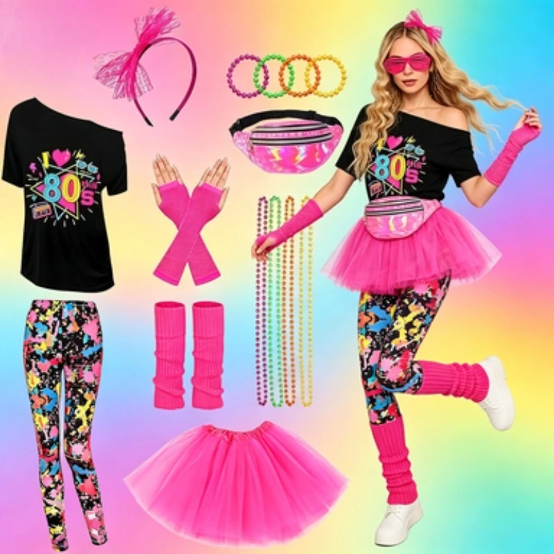 1980s-retro-party-outfit-drop-shoulder-t-shirt-suit-for-dance-stage-performance