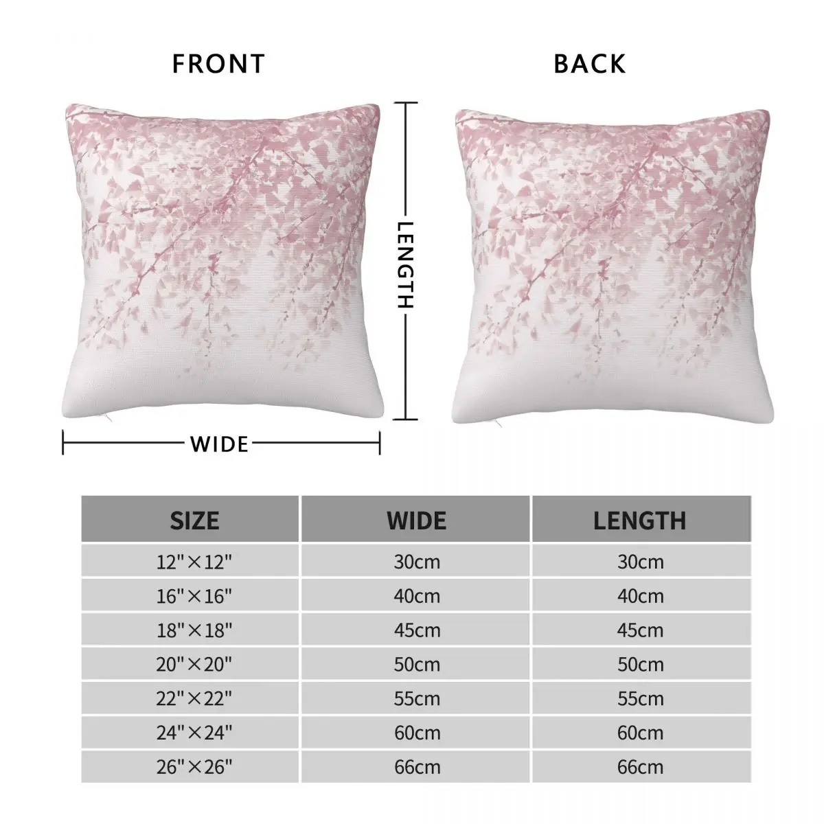 Ginkgo Leaves Pink Dream Square Pillowcase Polyester Linen Velvet Pattern Zip Decorative Bed Cushion Case Wholesale
