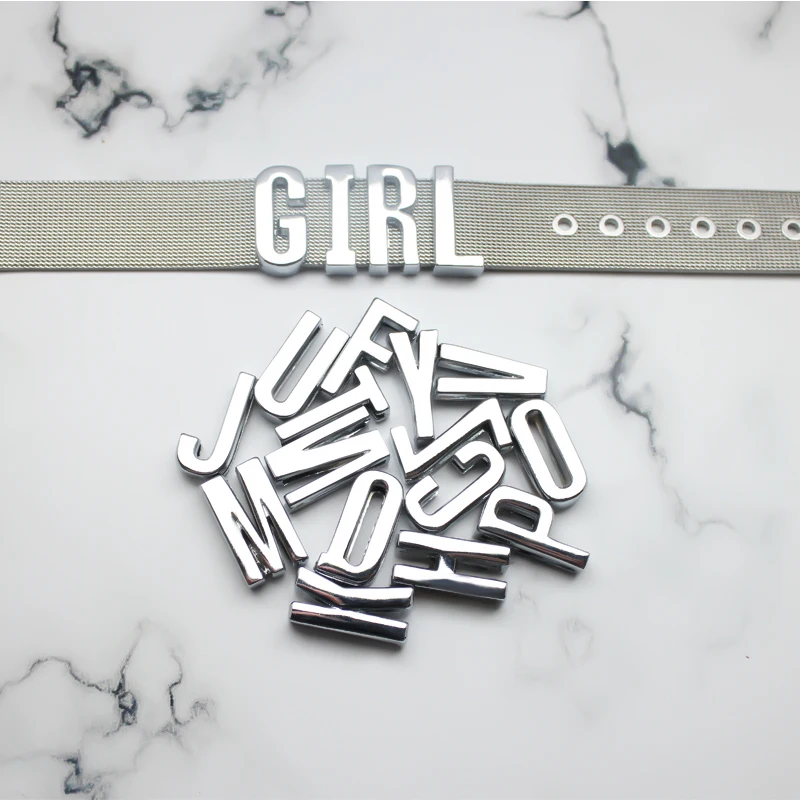 13pc/lot Hole 18mm Golden Slide Letter English Alphabet silver color slide charm Fit For Wristband Bracelet Jewelry Making