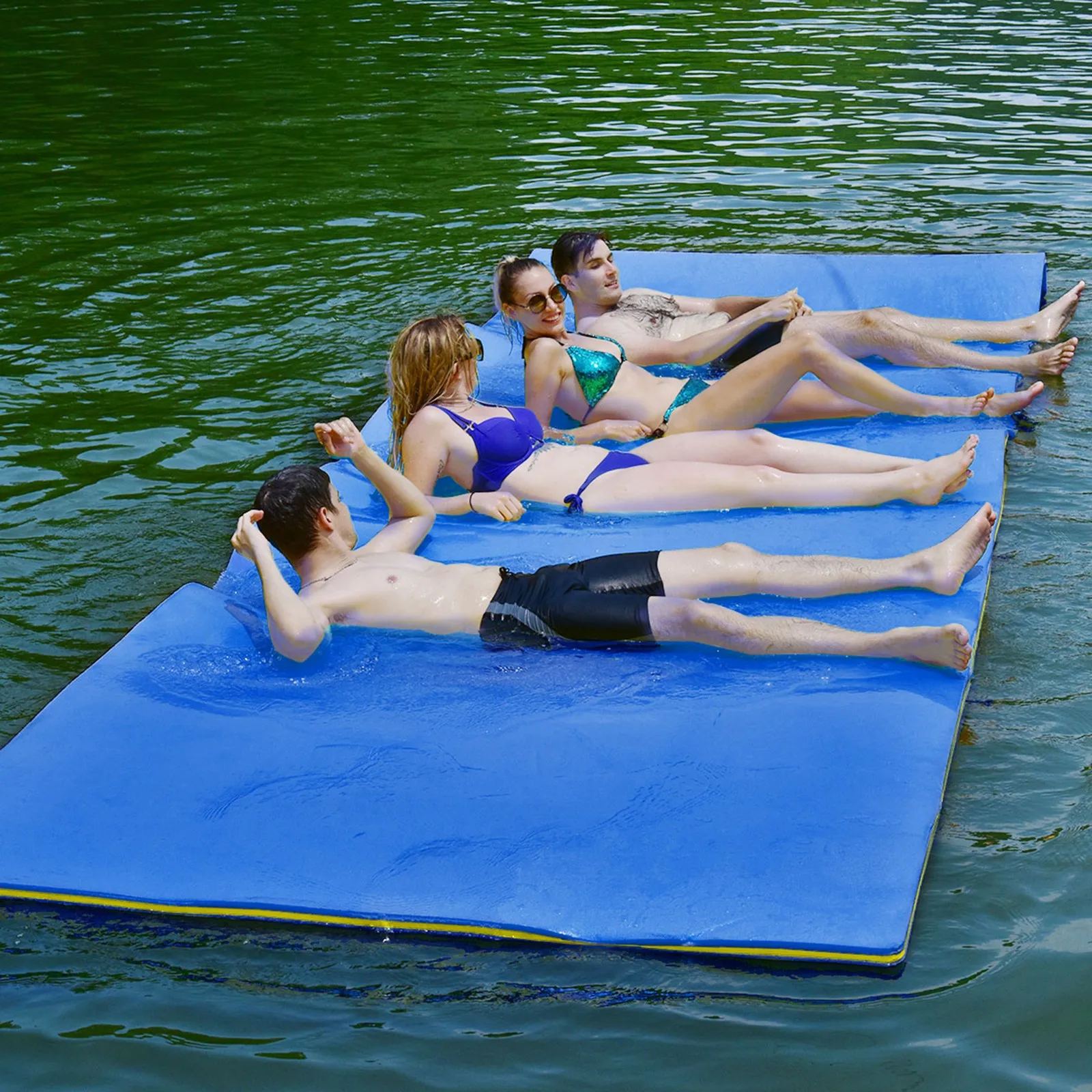 Alfombra flotante para agua de 12' x 6', isla flotante de espuma de 3 capas para piscina, lago, azul