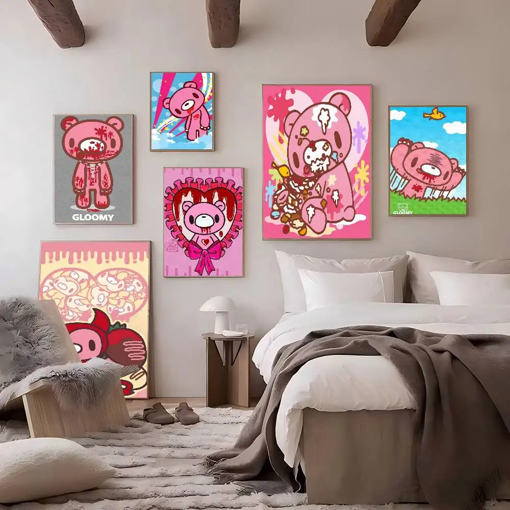Cartoon G-gloomy Bear Vintage Posters Sticky Retro Kraft Paper Sticker DIY Room Bar Cafe Kawaii Room Decor