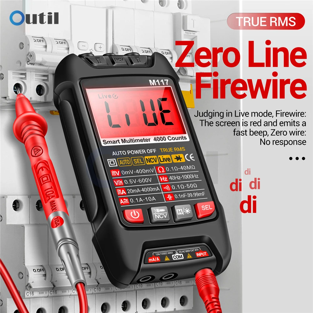 Smart Digital Multimeter DC AC 4000 Count True RMS Auto Capacitance Meter Burn Prevention NCV Temp Resistance Transistor Tester