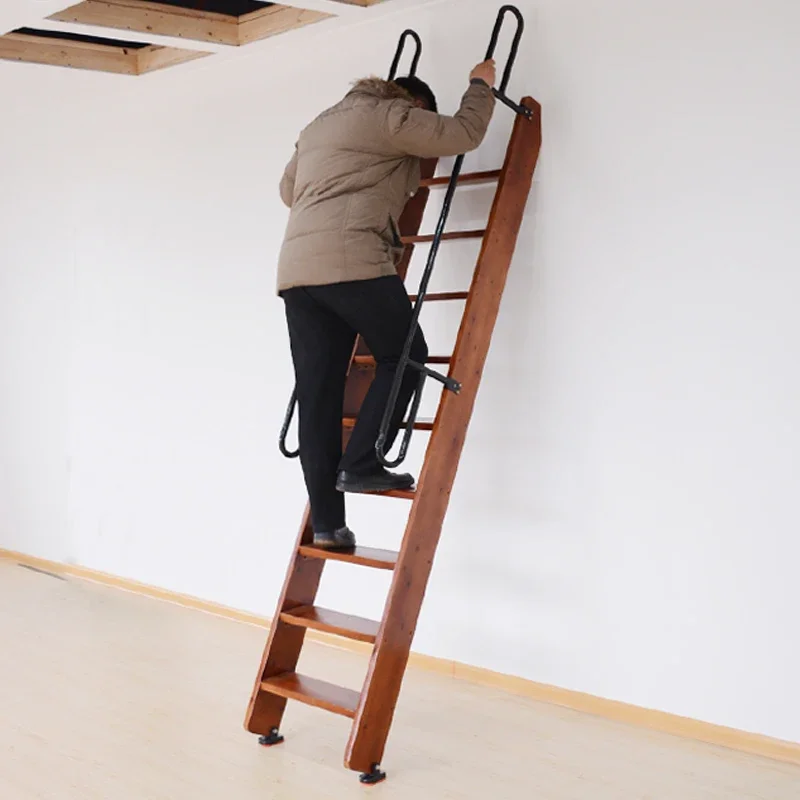 

Деревянная лестница-стремянка для лофта с поручнями, мобильная, для дома, прямая, усиленная, для использования внутри помещений