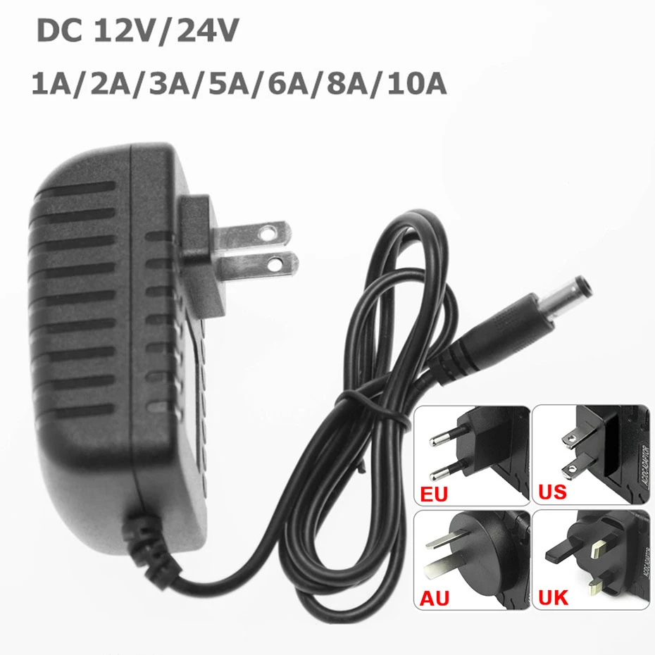 DC 24V 12V Power Adapter Supply 1A 2A 3A 5A 6A 8A 10A EU/US/AU/UK Plug AC100-240V Power Adaptor LED Strip Lighting Transformer