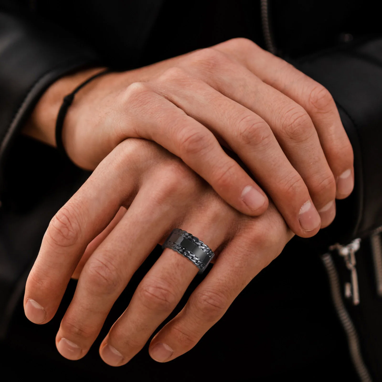 Rings For Men Stainless Steel No Fade Jewelry Men\'s Ring Black Chain Rings grunge gothic Anti Rust Punk Rock Fashion design