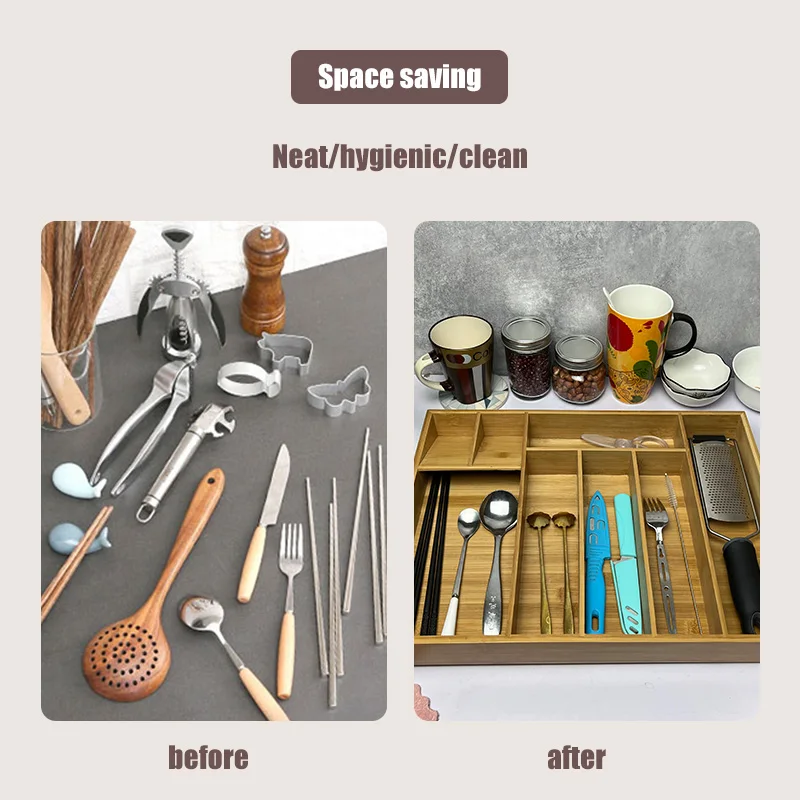 Bamboo Kitchen Utensil Holders racks Drawer Tableware Storage Box Wood Organizer Kitchen Tools Knife Fork Spoon Case Container