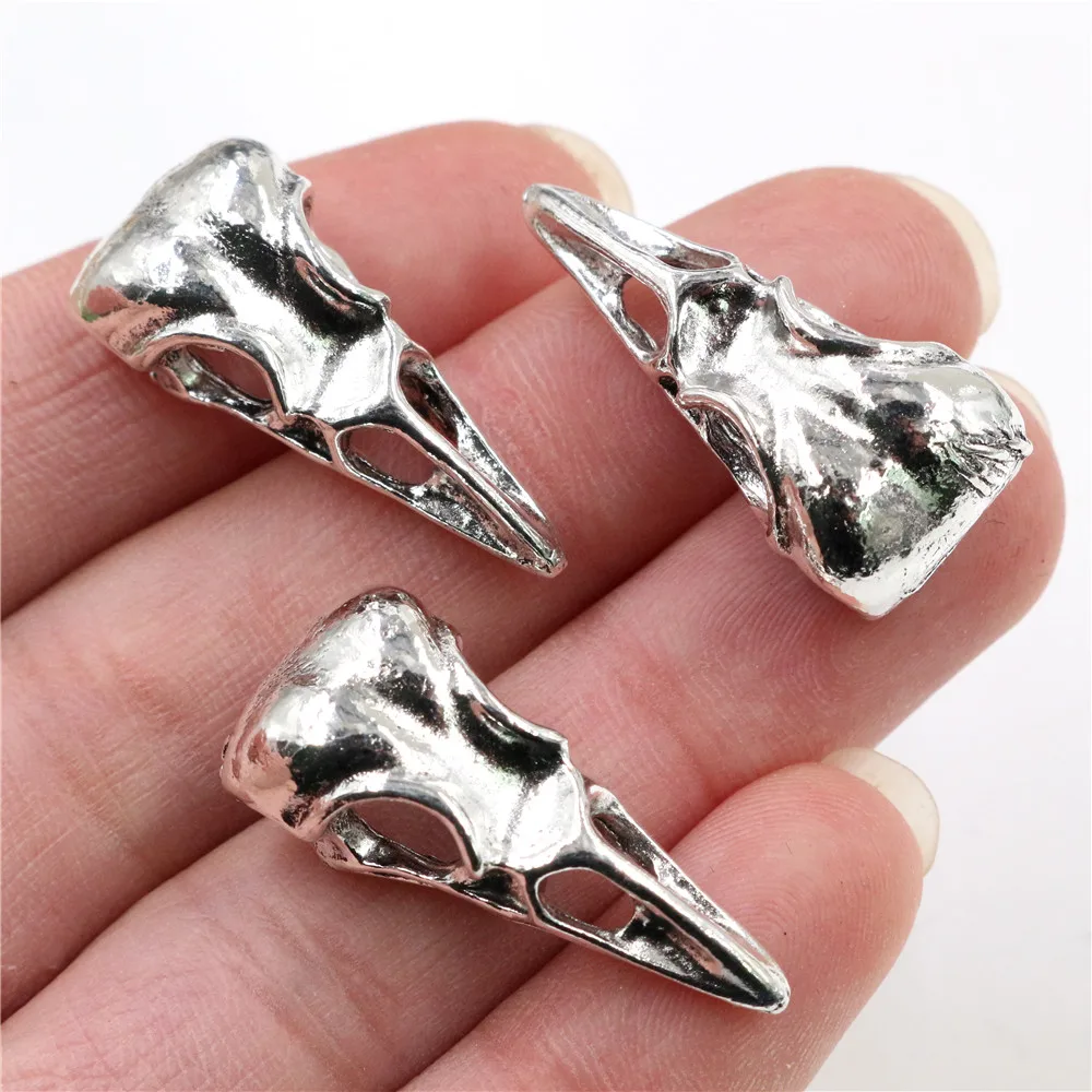 4pcs 32x14mm Antique Silver Plated Hollow Sharp Mouth Skull Handmade Charms Pendant DIY Jewelry Findings for bracelet necklace