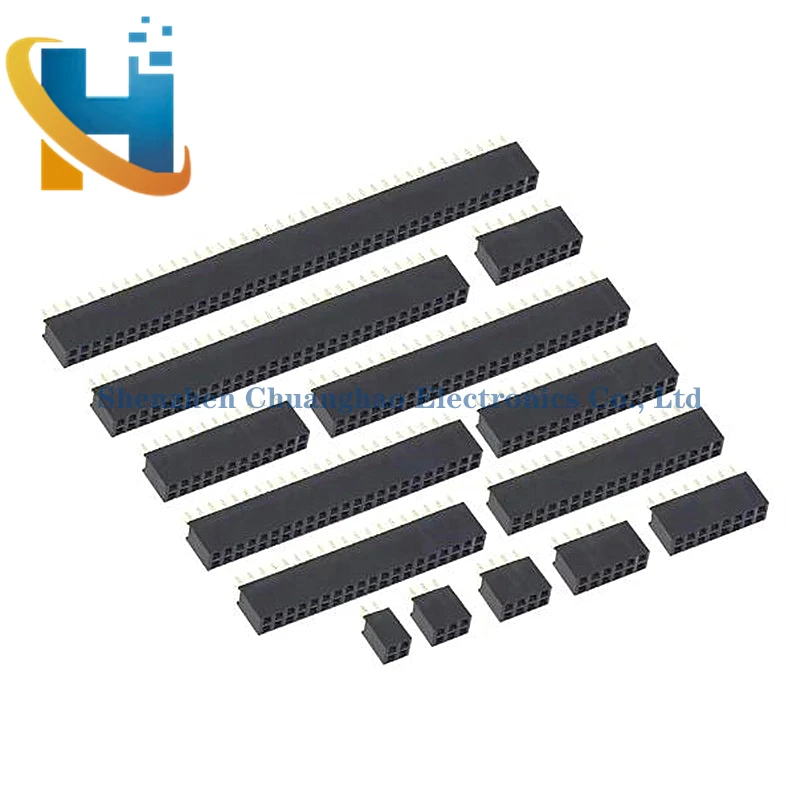 2.54mm Double Row Straight Female 2-40P Pin Header Socket Connector 2x2/3/4/5/6/7/8/9/10/12/14/16/18/20/25/30/40Pin