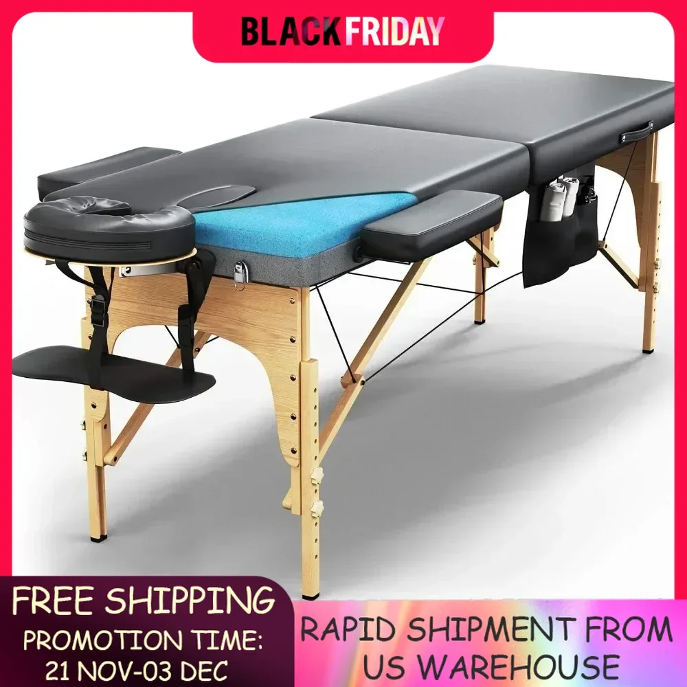 

Premium Memory Foam Massage Table - Easy Set Up -adjustable Height Foldable & Portable with Carrying Case，headrest and Armrest