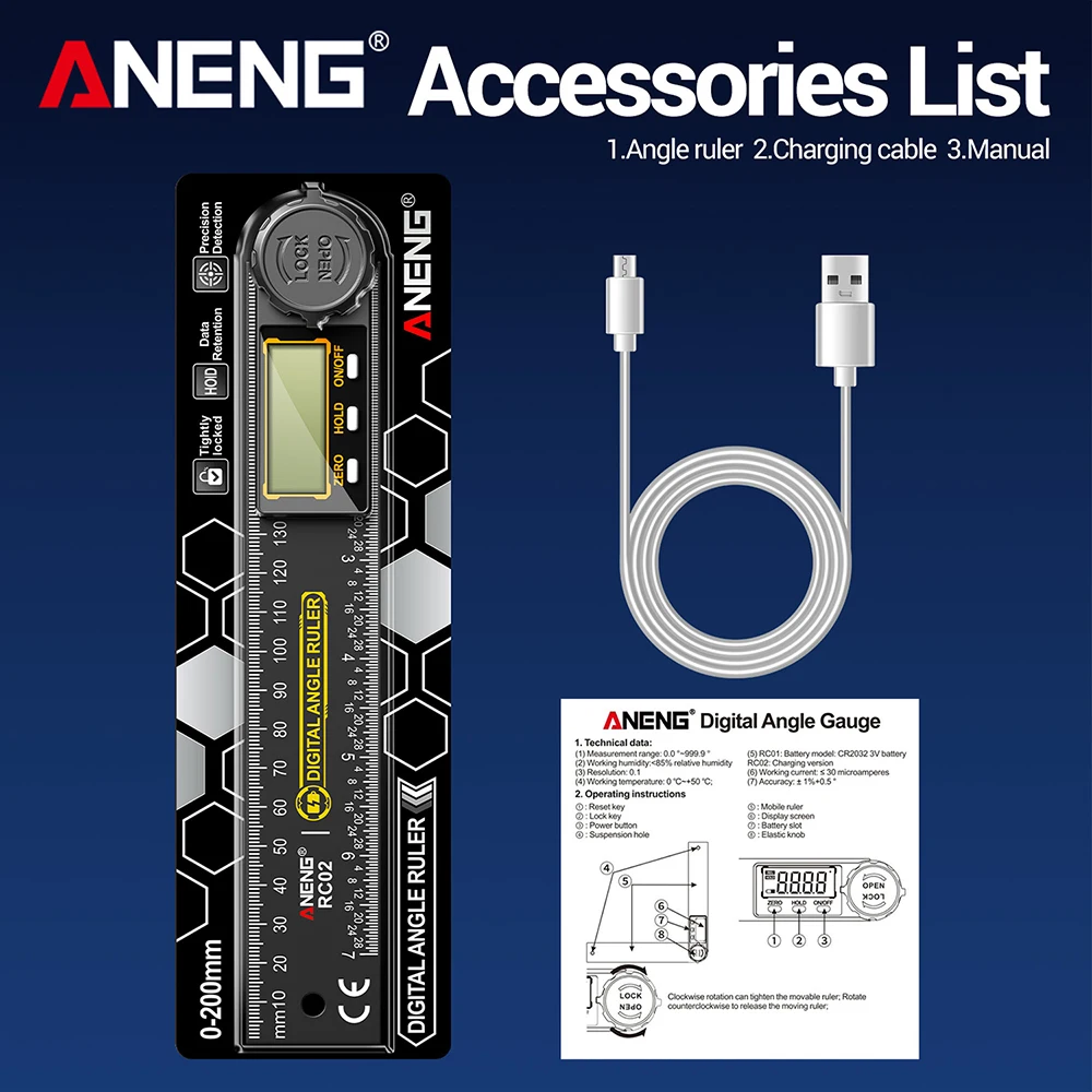 ANENG Hochpräzisions-360 ° Digitaler LCD-Winkelmesser, Winkelfinder, Holzbearbeitungswerkzeuge für Rauminspektion und -messung – Detail 9