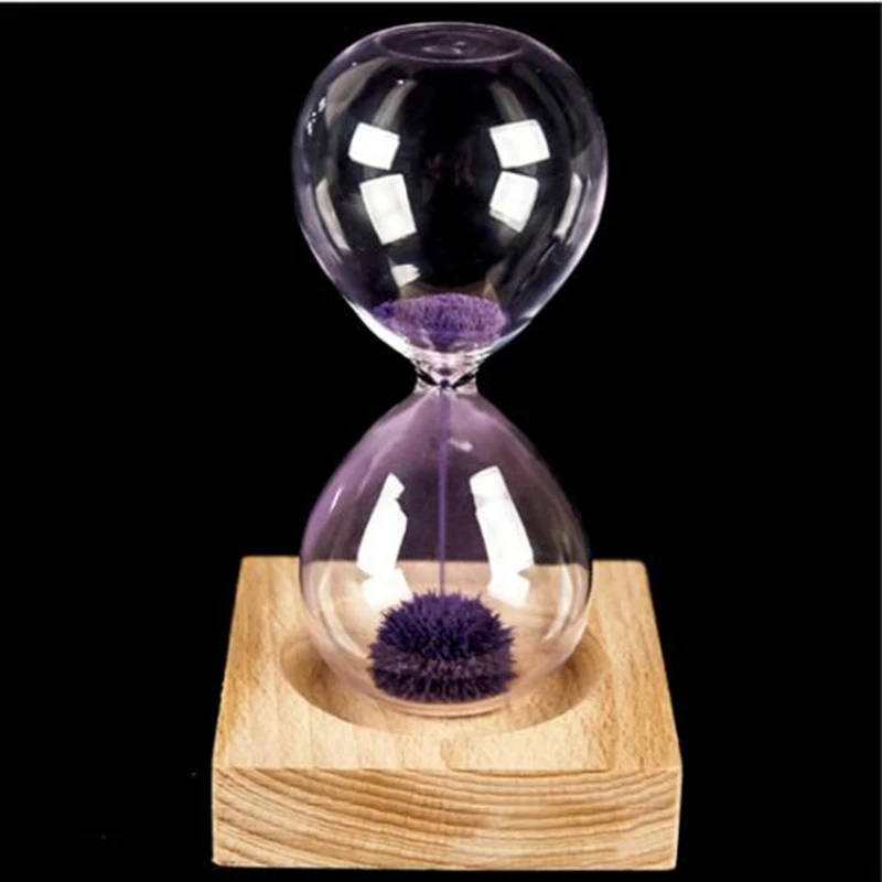 Wooden Base Creative Iron Powder Blossom Magnetic Magnetic Magnet Hourglass Children\'s Birthday Gift Ornaments Decorative