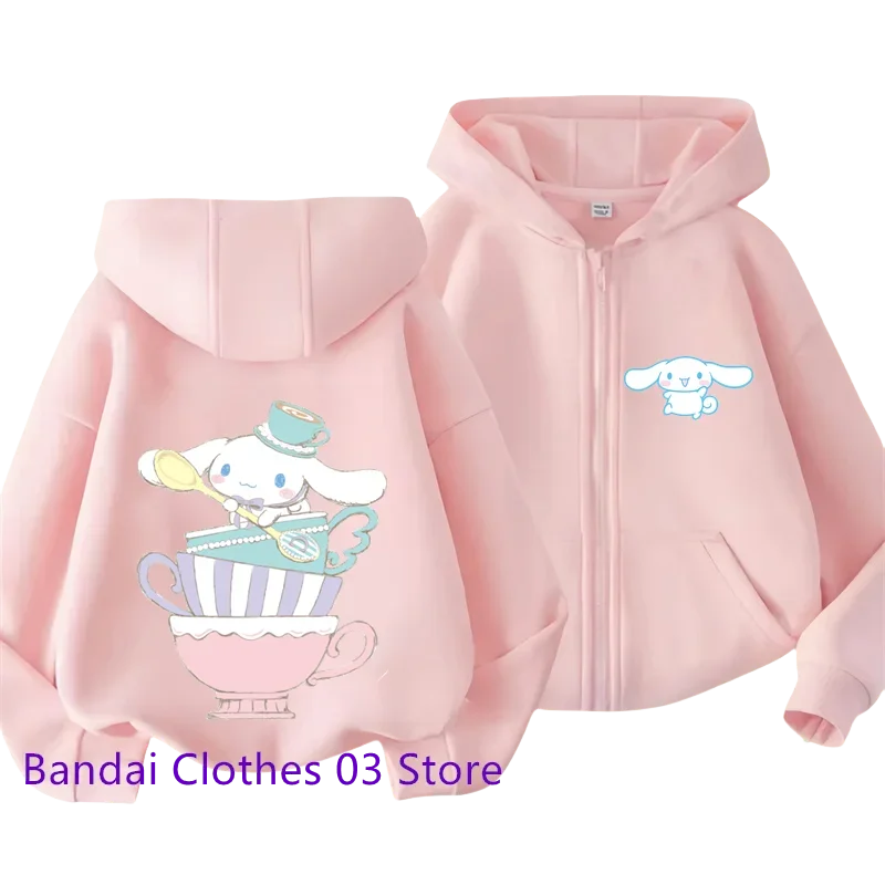 Cute Sanrio Zipper Hoodie 2 to 12 Year Girl Sweatshirt Autumn and Winter Long Sleeve Harajuku Jumper Series Sewing Casual Hoodie