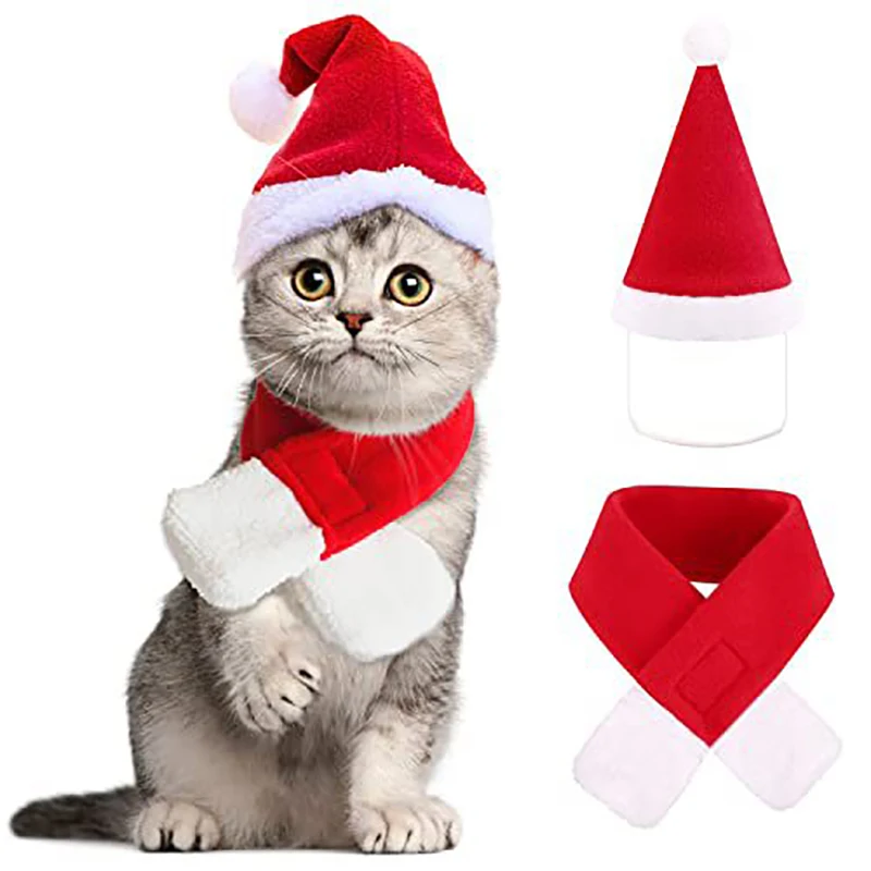 2026 Pet Christmas Scarf Hat Holiday Set Dog Transformation Dress up Christmas Dress up Set