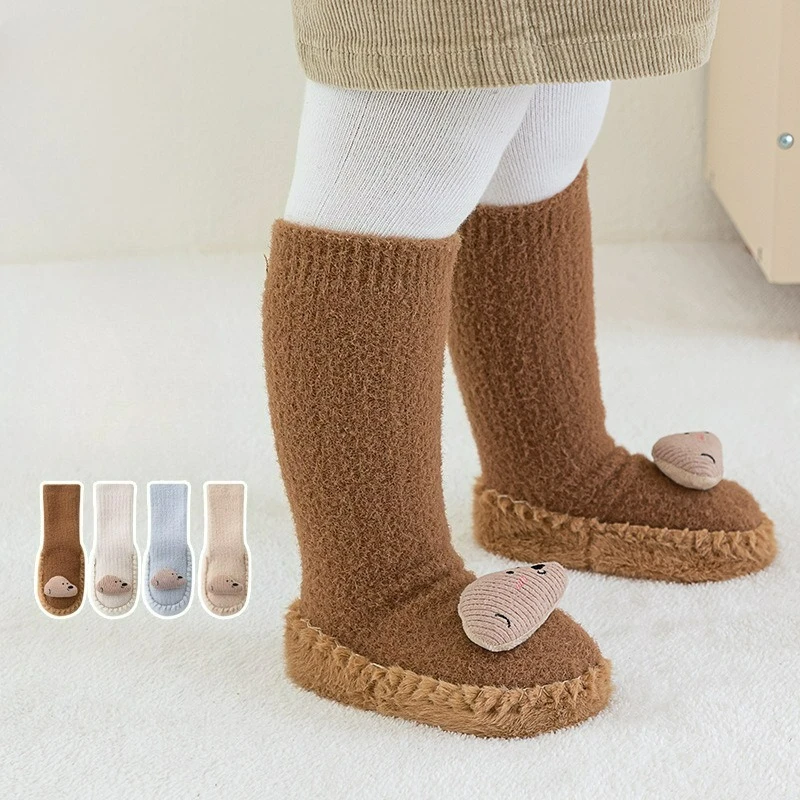 

Новинка 2026, обувь и носки с кожаной подошвой и мультяшной подошвой, осенне-зимние утолщенные теплые напольные туфли