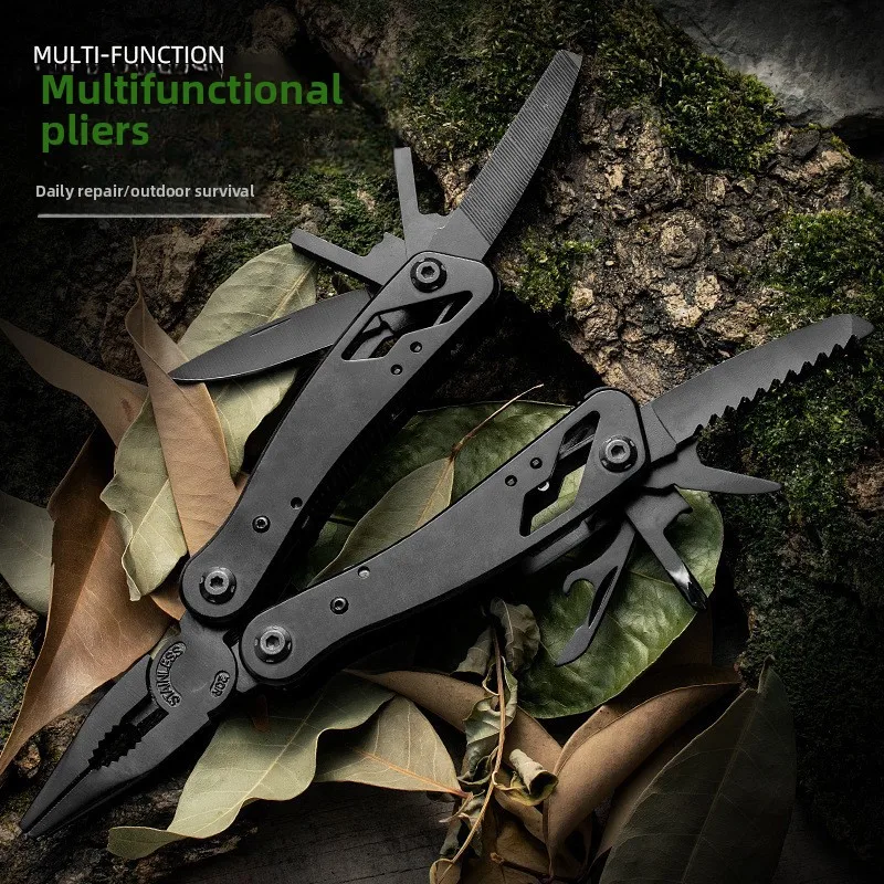 

Stainless Steel Black Multifunctional Pliers Outdoor Folding Pliers Telescopic Combination Knife Pliers Field Emergency Pliers