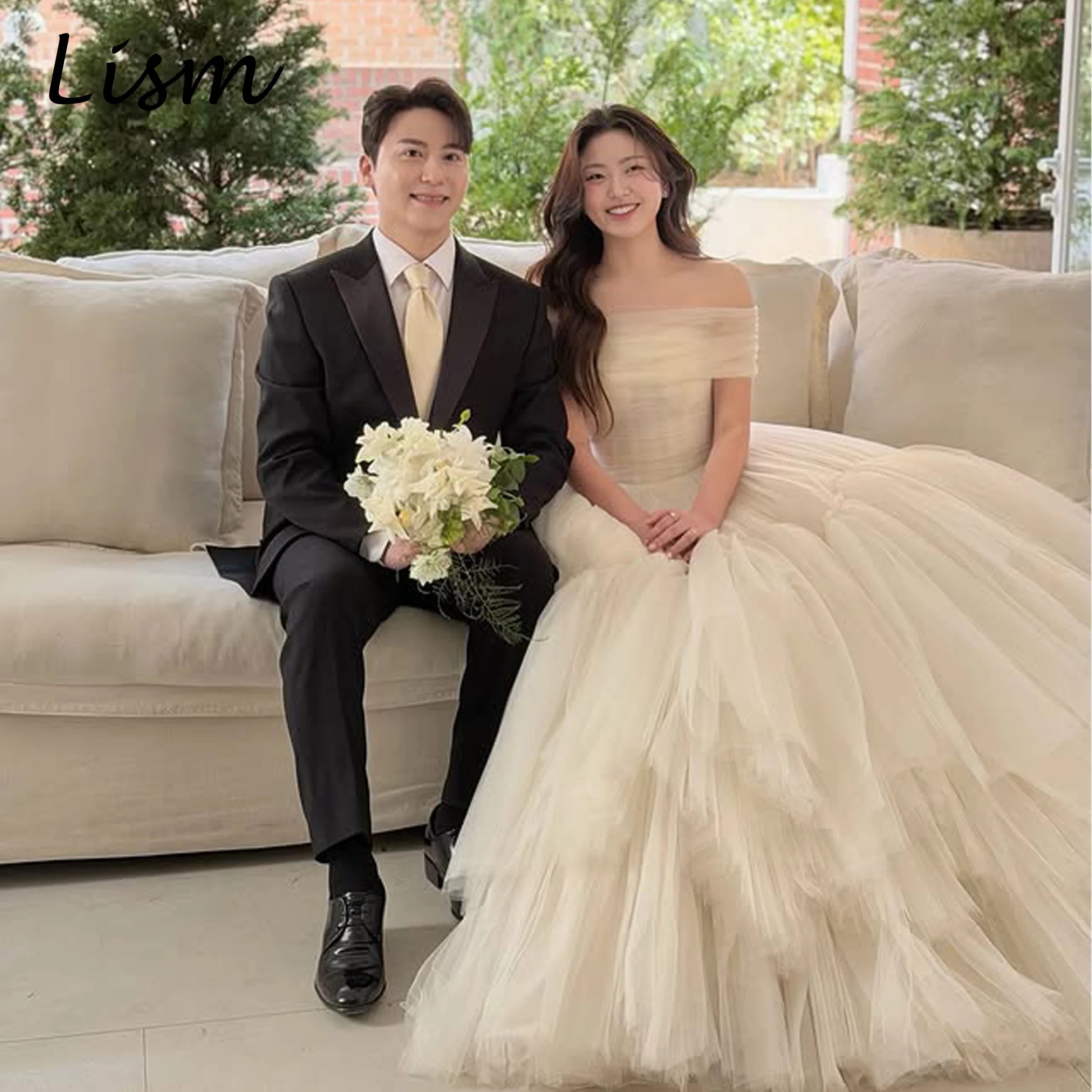 Lism Charming Sleeveless Strapless Wedding Dress A-line Floor-Length Soft Network Korea Wedding Dress Photo Shoot Customized