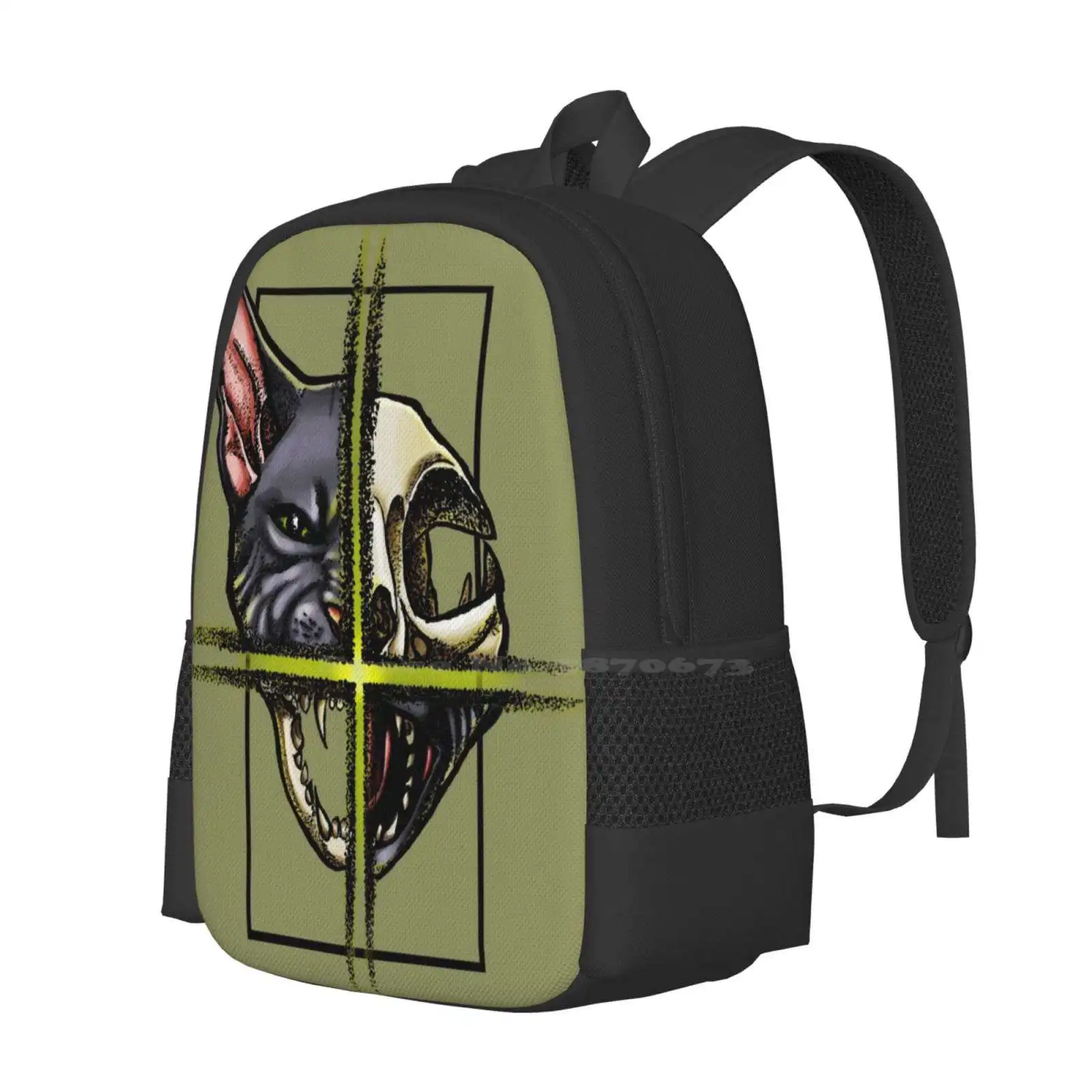 Schrodinger'S Cat 3D Print Design Backpack Student Bag Cat Skull Schrodingers Cat Tattoo Art Tattoo Design Neotraditional