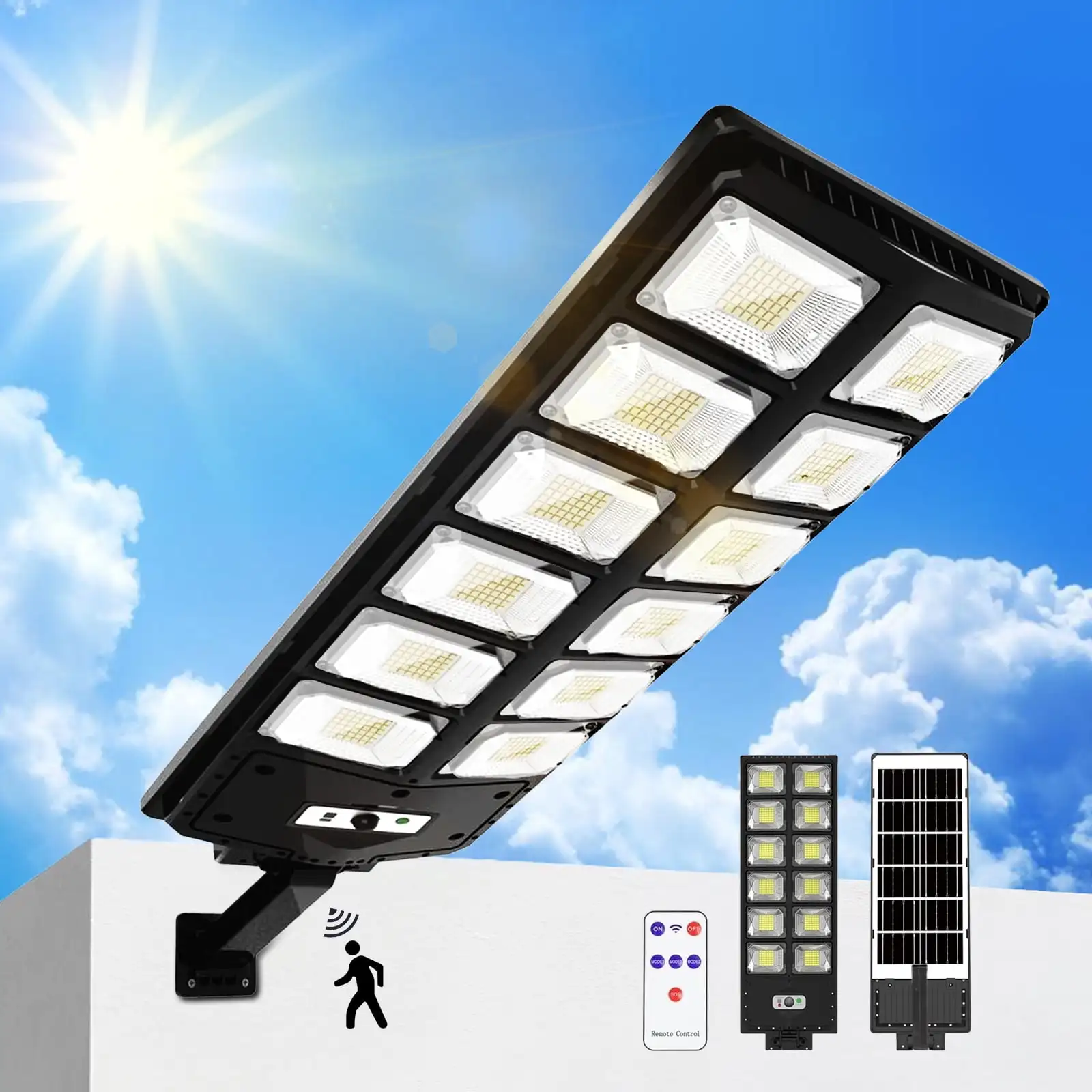 

SZRSTH Solar Street Lights Outdoor - 7000K Waterproof Motion Sensor LED Solar Parking Lot Lights with Remote for Yard Outside