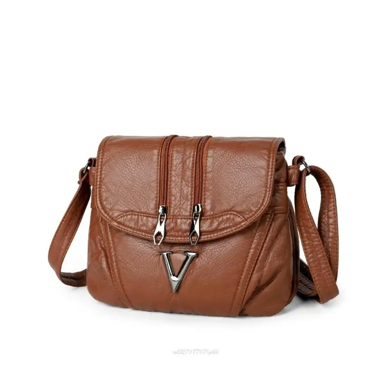 X5XA Women's Shoulder Bag Multi Compartment Zipper Closure Adjustable Crossbody Bag