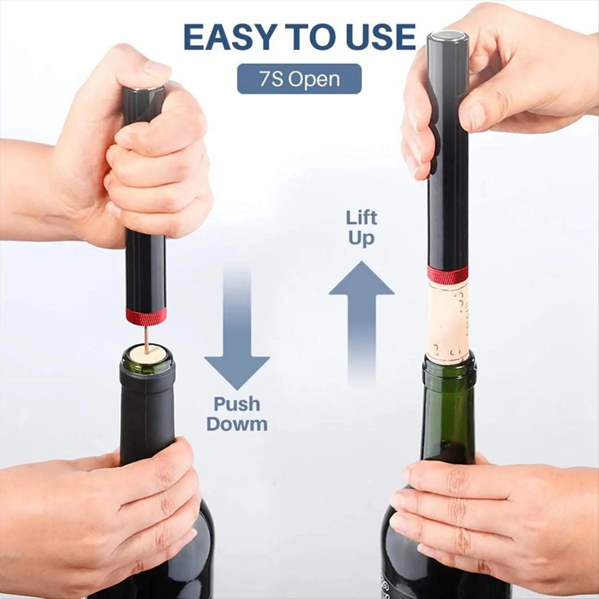 MALL Portable Stainless Steel Air Pump Wine Opener Air Pressure Corkscrew Pin Quick Remover Cork Barware Wine Tools Black