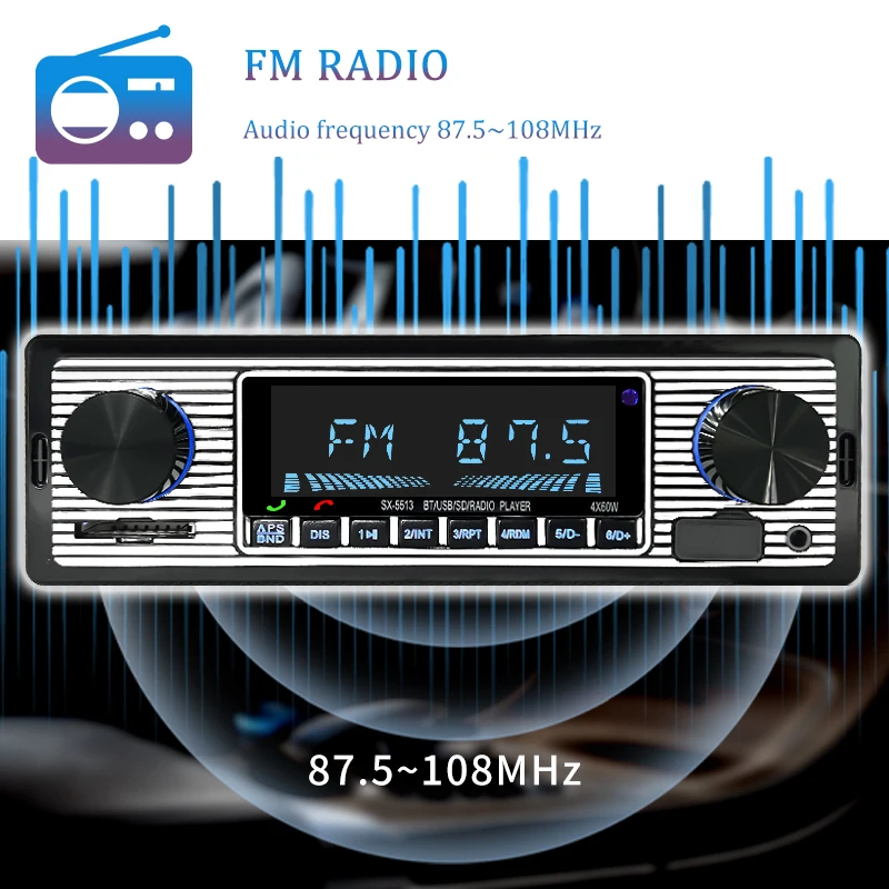 Hippcron Car 1 DIN Stereo Digital MP3 FM Radio Player Bluetooth USB TF Music Handfree In Dash AUX Input 12V ISO Power