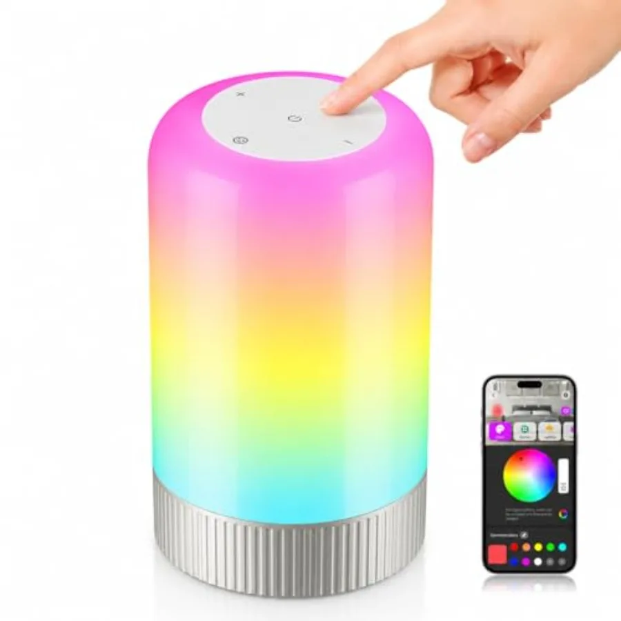 RGBICWW Smart Table Lamp, Touch Bedside Lamp with App Control, LED Desk Lamp with Music Sync, 30+ Scenes and 16M Colors, Color