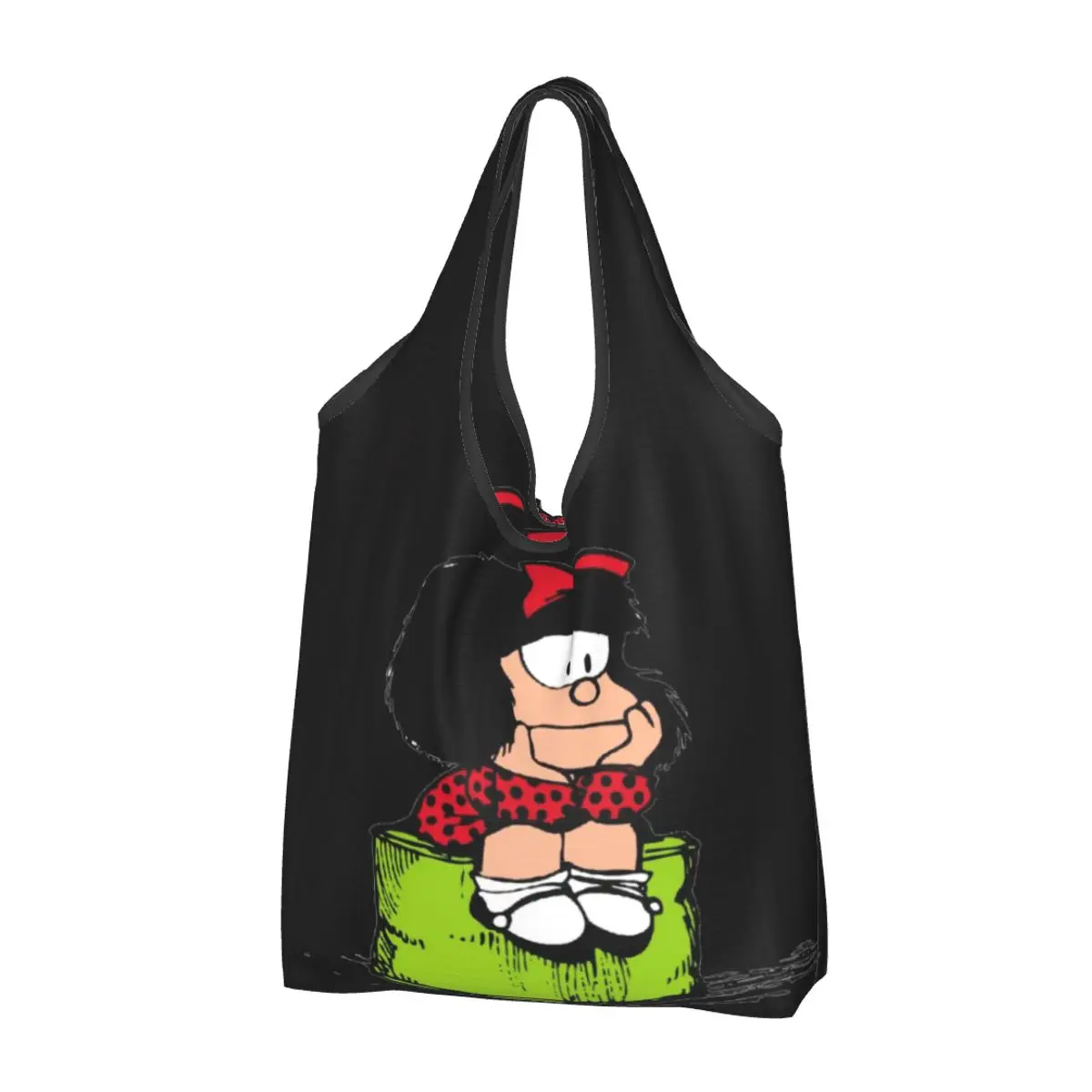 

Custom Mafalda Thinking Groceries Tote Shopping Bag Women Fashion Quino Comic Cartoon Shopper Shoulder Bag Big Capacity Handbag