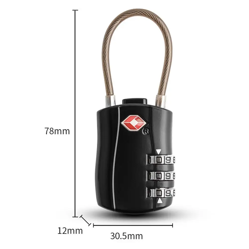 Security Small Padlock Cable Luggage Lock TSA Customs Lock Customs Code Lock Padlock with Steel Cable Smart Combination Lock