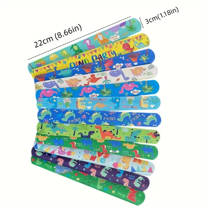 Dinosaur Animals Theme Slap Bracelets Bulk Pack for Kids & Adults Birthday Party Favors School Prizes Goodie Bag Wristbands