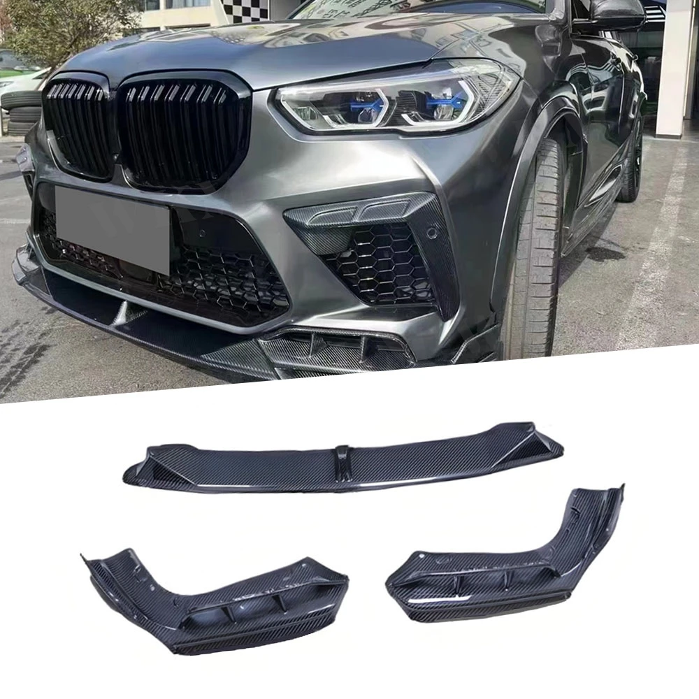 

3PCS Carbon Fiber Front Bumper Lip Spoiler Front Lip Chin Apron Diffuser Bodykit For BMW F95 X5M 2019-2022 Car Accessories