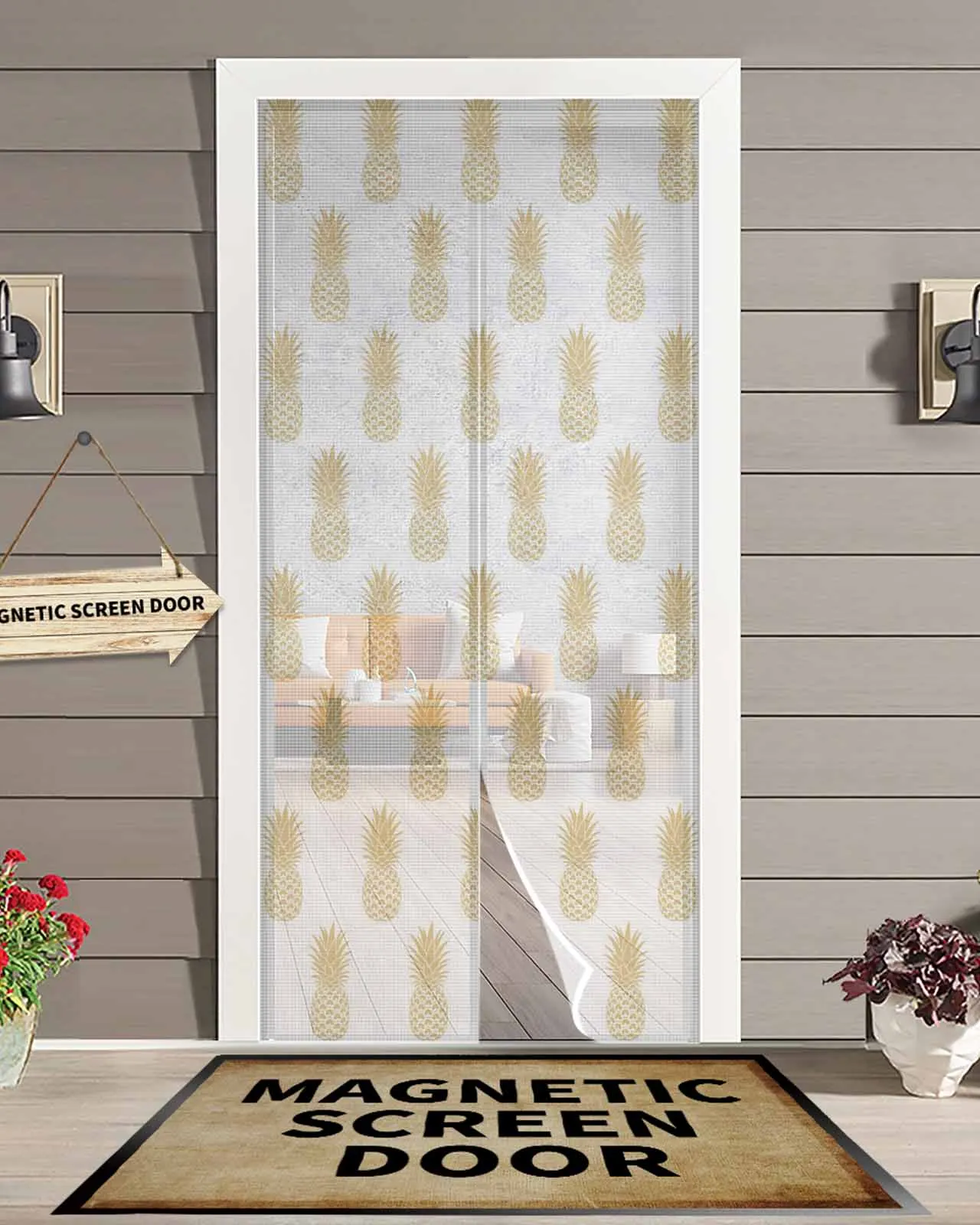 

Abstract Orange Pineapple Magnetic Door Curtain Living Room Bedroom Home Anti-mosquito Screen Door Curtain