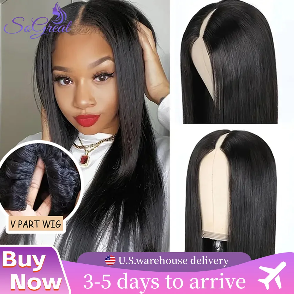 

SoGreat Bone Прямые парики из натуральных волос Прямой парик V-образной части Парик из натуральных волос Черный парик Натуральный предварительно выщипанный 200% плотность для женщин