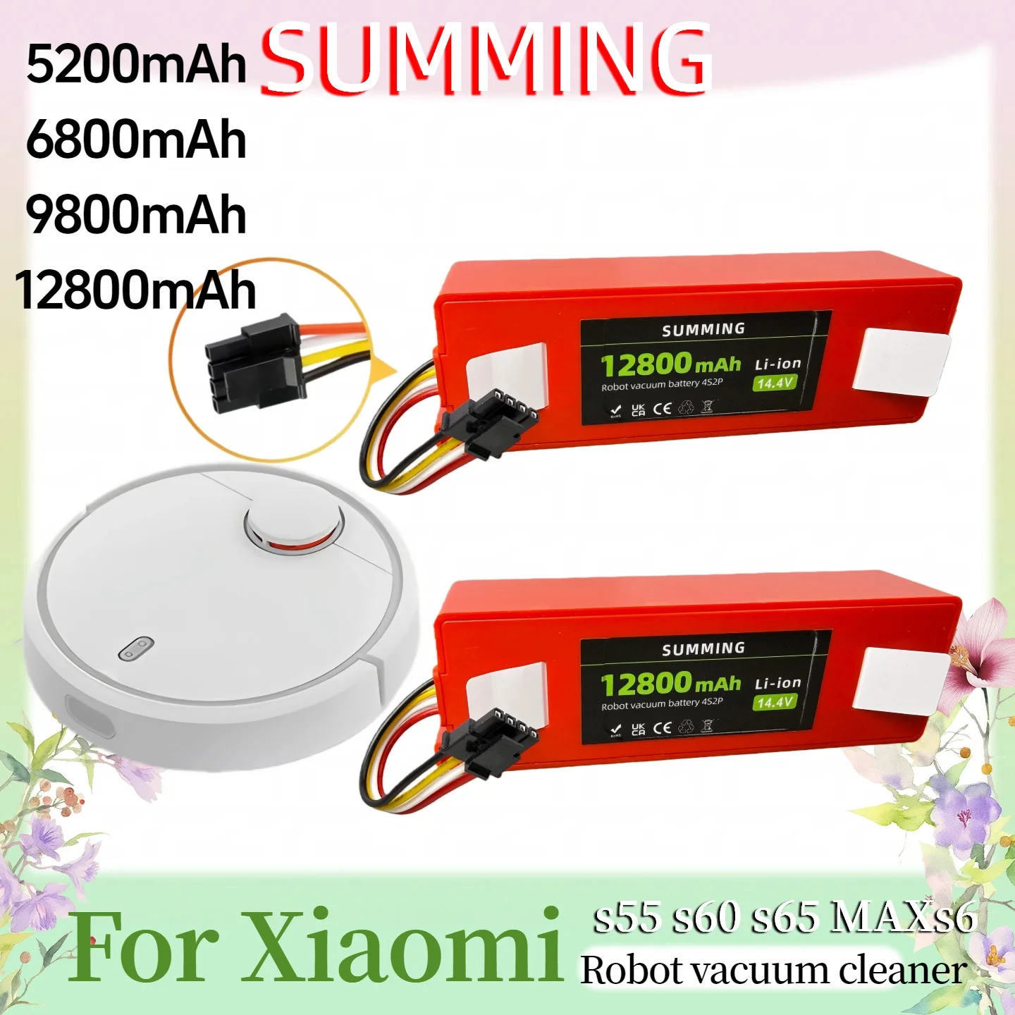 

14.4V 6800mAh Vacuum Cleaner Battery Replacement for Xiaomi Roborock S50 S51 S55 T60 E352-00 S502-00 C10 E20 E35 SC Batteries