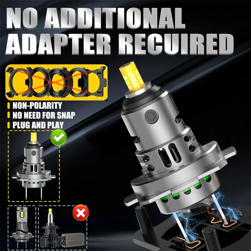 3D H7 LED Car Headlight Bulb Canbus 2200W 3000000LM Led Light for Car 360 Turbo LED Mini HeadLamp Size Wireless with Fan 6000K