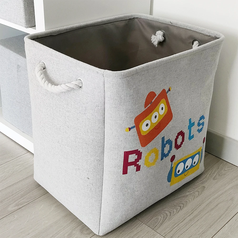 

Large Storage Basket for Boys Toys Clothing Kids Laundry Hamper Fabric Cartoon Robot Organizer Bins for Bedroom Shelf Closet